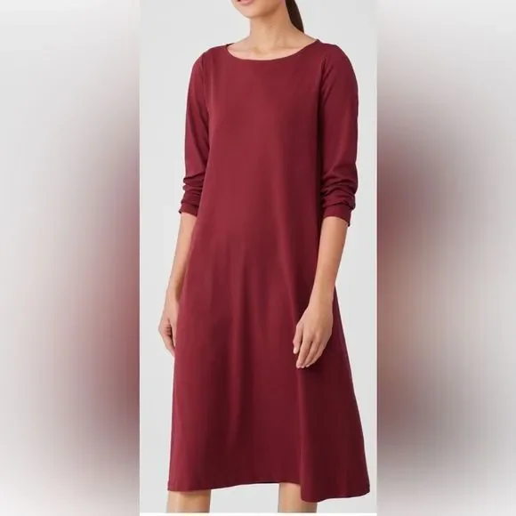 Eileen Fisher Cranberry Viscose Jersey ScoopNeck With Back Keyhole Dress  Size SP